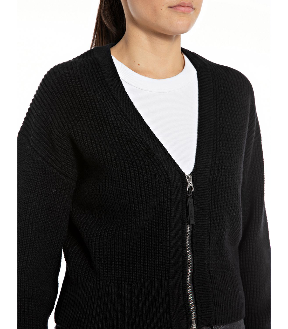 コットンウールジッパークロップカーディガン 詳細画像 ブラック 3